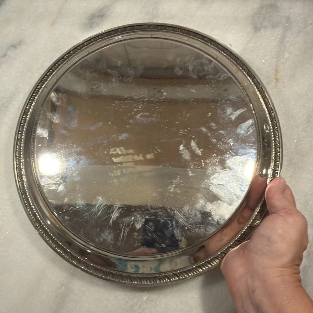 Vintage Silver Plated Etched Serving Tray 12in OLA001